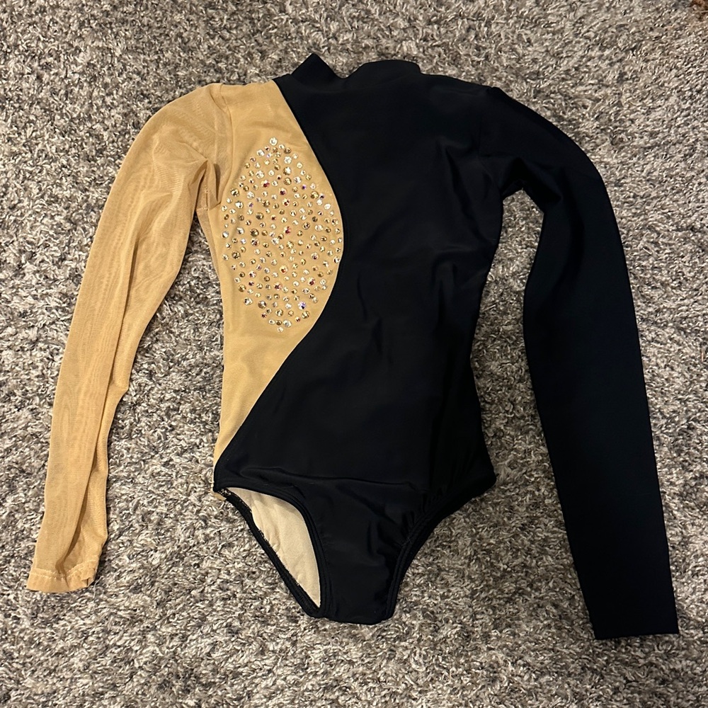 Stylish Black and Gold Rhinestone Leotard